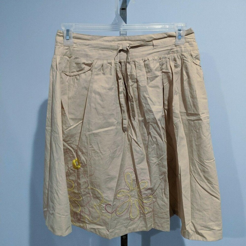 Lipstick Tan Cotton Skirt with Embroidery and Pockets Size M